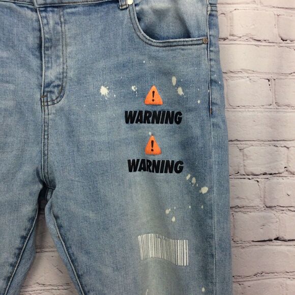 THRT Denim Jeans Hazard Warning Men's Sz 42 Grunge Orange Streetwear Distressed - Picture 10 of 13